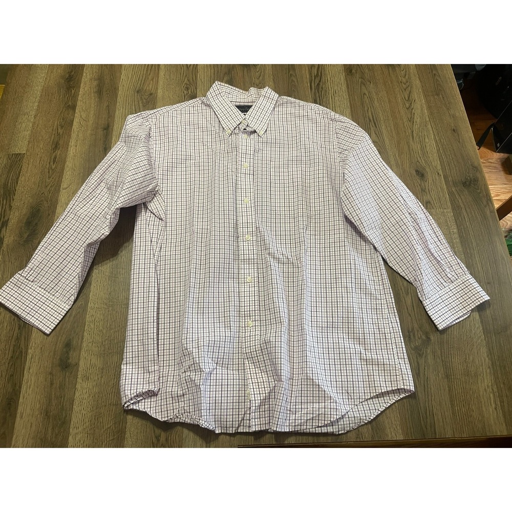 Kenneth Roberts Platinum Shirt, Men's Size 17.5 32/33, White Pink Purple, Check